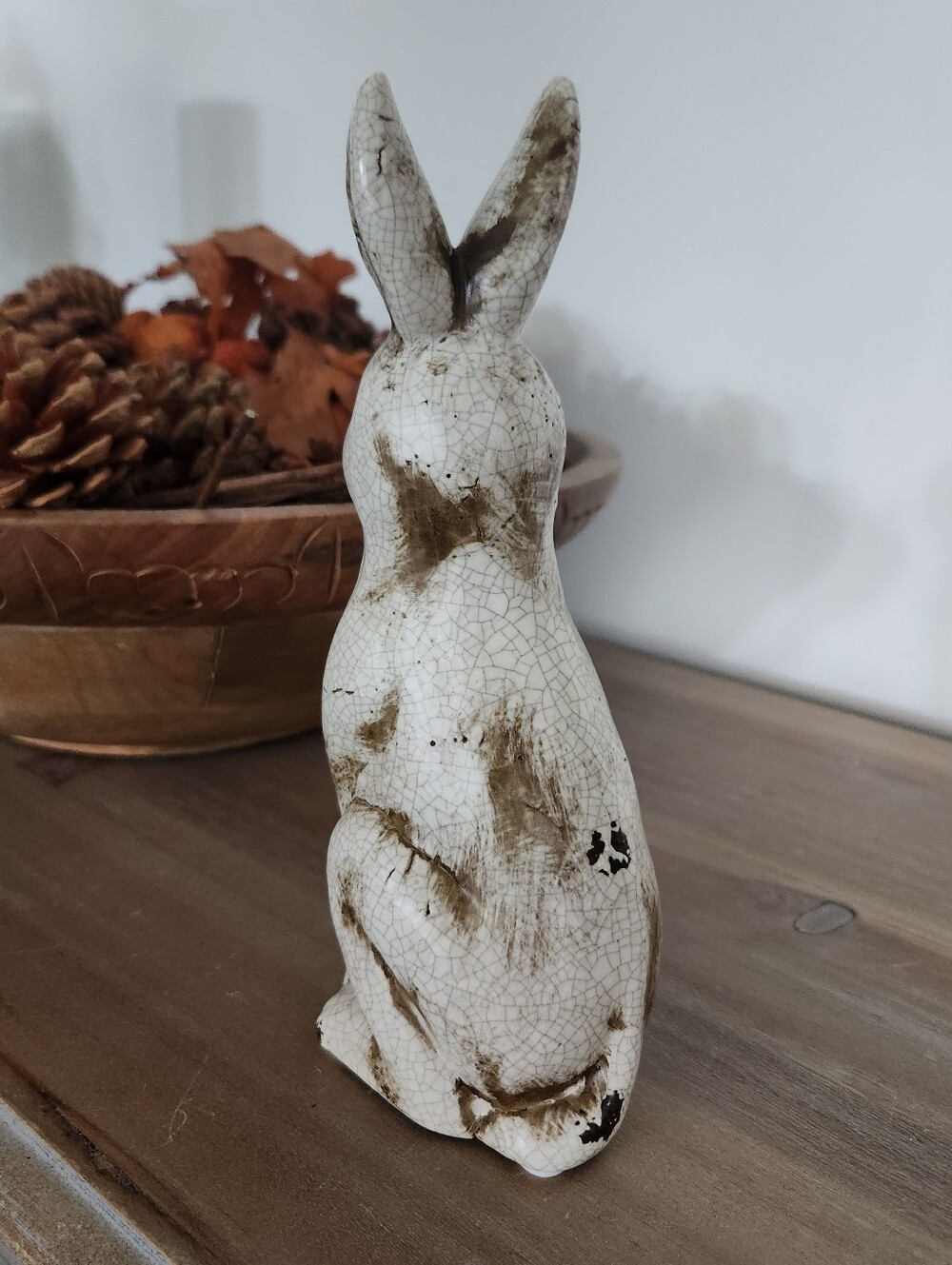 Rustic Crackle Glaze Ceramic Rabbit Bunny Figurine Farmhouse Decor 8in Farm Barn - Picture 6 of 11